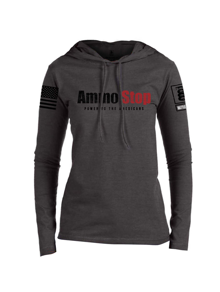 Battleraddle Ammo Stop Power To The Americans Black Sleeve Print Womens Thin Cotton Lightweight Hoodie