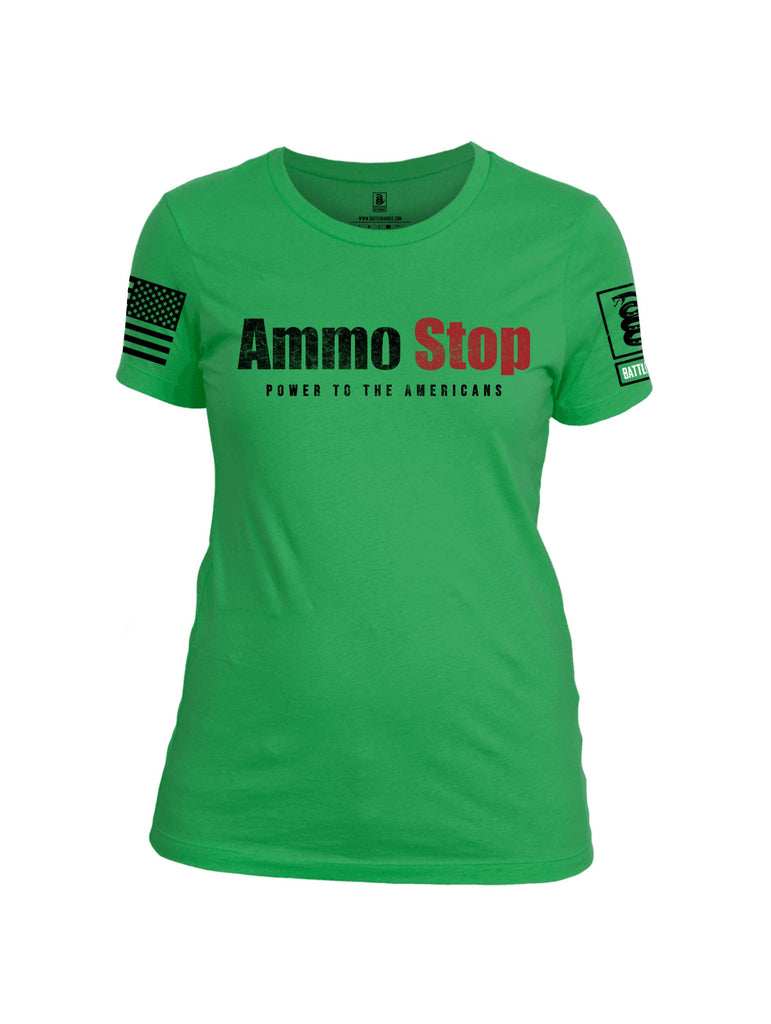 Battleraddle Ammo Stop Power To The Americans Black Sleeve Print Womens Cotton Crew Neck T Shirt