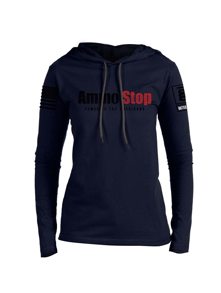 Battleraddle Ammo Stop Power To The Americans Black Sleeve Print Womens Thin Cotton Lightweight Hoodie
