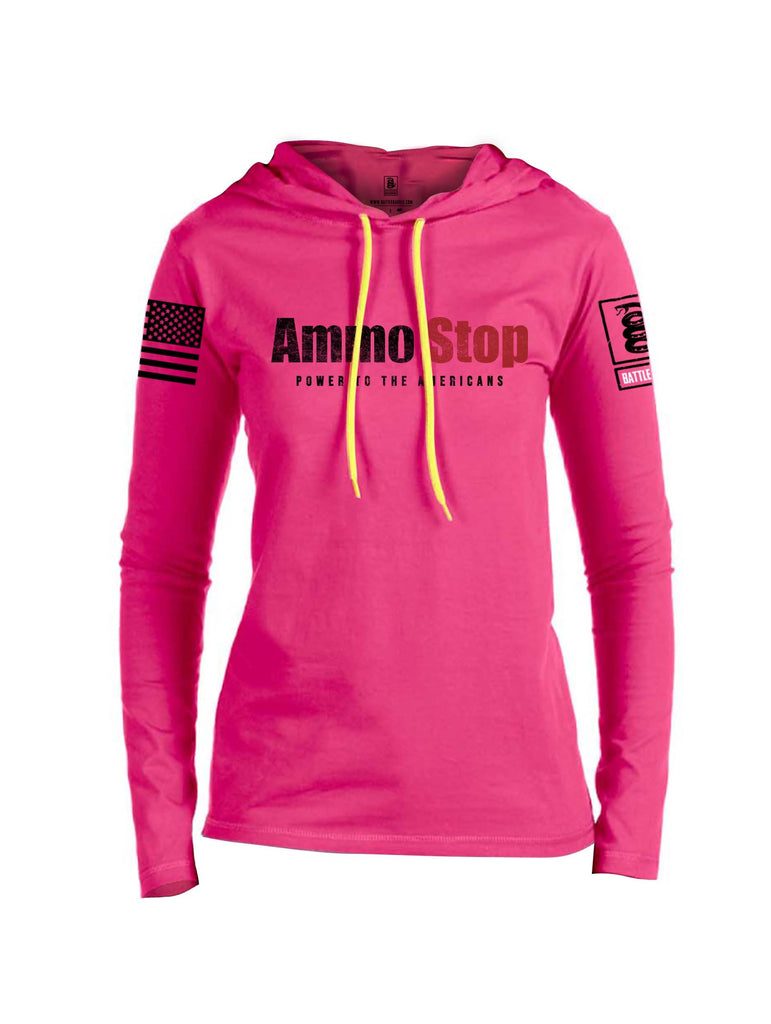 Battleraddle Ammo Stop Power To The Americans Black Sleeve Print Womens Thin Cotton Lightweight Hoodie