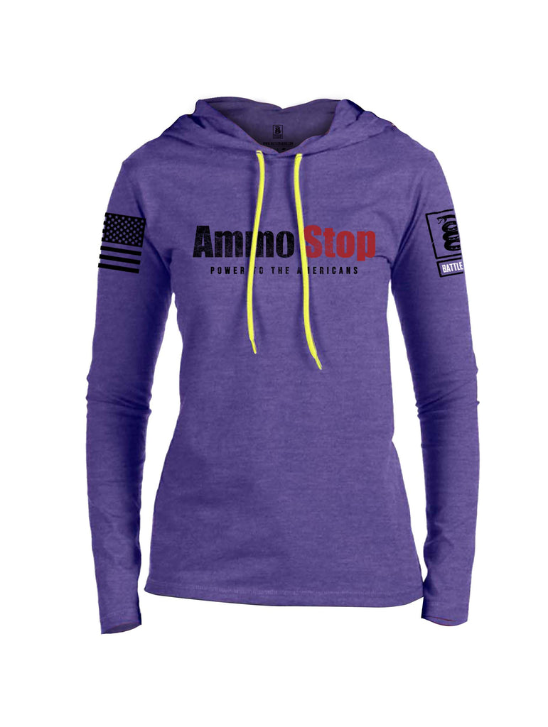 Battleraddle Ammo Stop Power To The Americans Black Sleeve Print Womens Thin Cotton Lightweight Hoodie