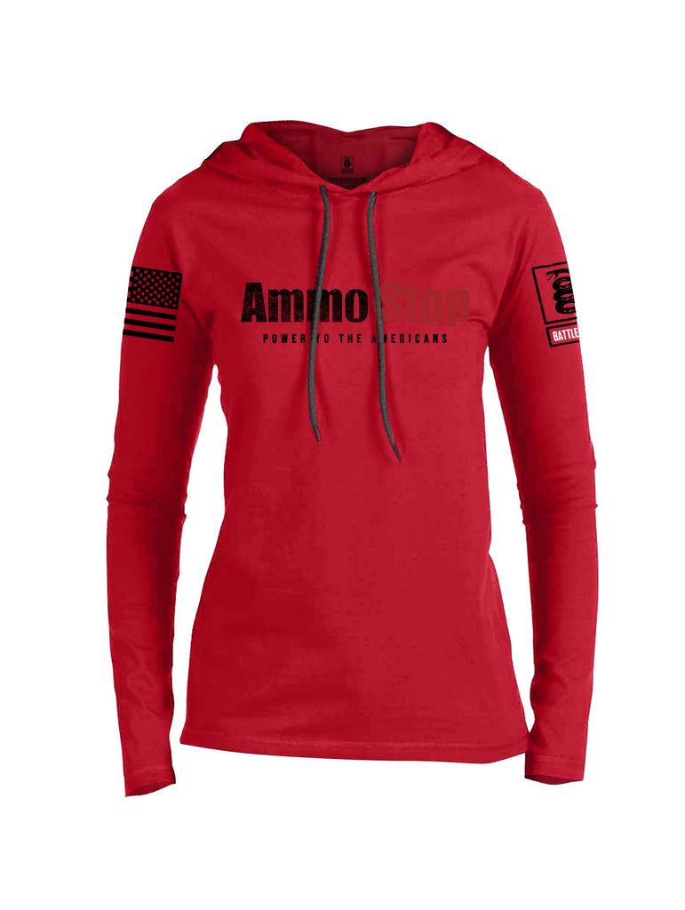 Battleraddle Ammo Stop Power To The Americans Black Sleeve Print Womens Thin Cotton Lightweight Hoodie