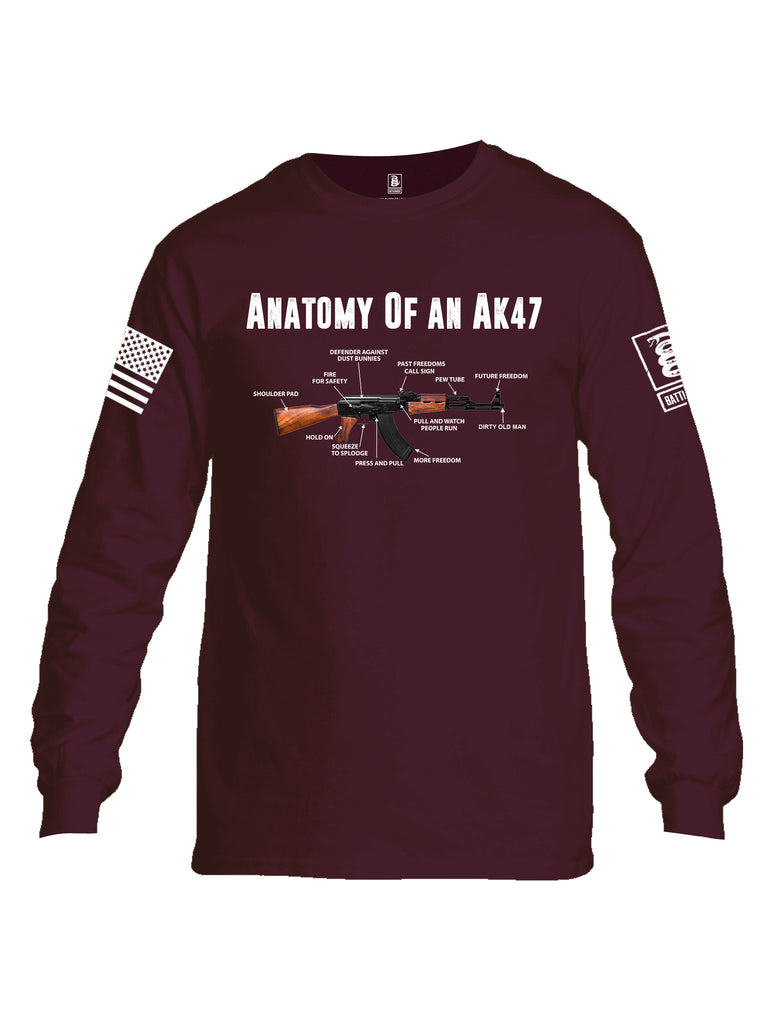 Battleraddle Anatomy Of An AK47 White Sleeve Print Mens Cotton Long Sleeve Crew Neck T Shirt