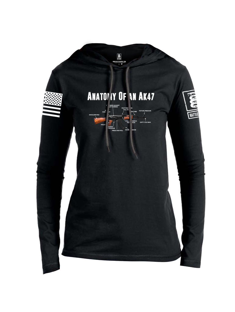 Battleraddle Anatomy Of An AK47 White Sleeve Print Womens Thin Cotton Lightweight Hoodie