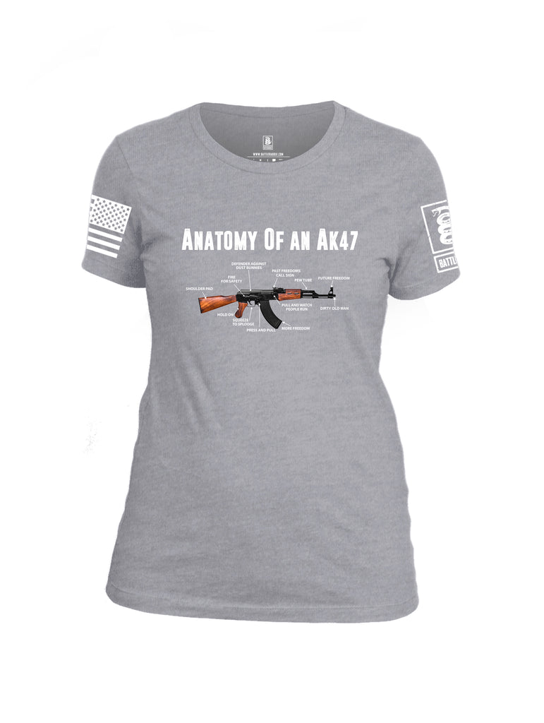 Battleraddle Anatomy Of An AK47 White Sleeve Print Womens Cotton Crew Neck T Shirt
