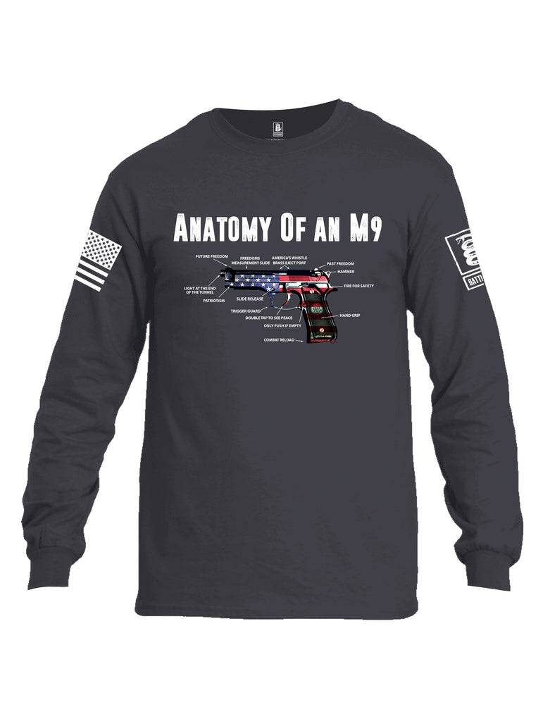 Battleraddle Anatomy Of An M9 White Sleeve Print Mens Cotton Long Sleeve Crew Neck T Shirt