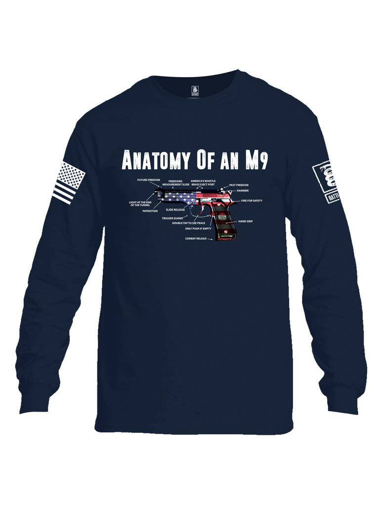 Battleraddle Anatomy Of An M9 White Sleeve Print Mens Cotton Long Sleeve Crew Neck T Shirt