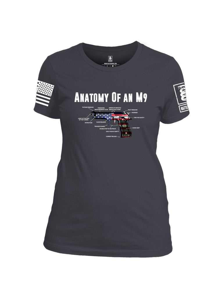 Battleraddle Anatomy Of An M9 White Sleeve Print Womens Cotton Crew Neck T Shirt
