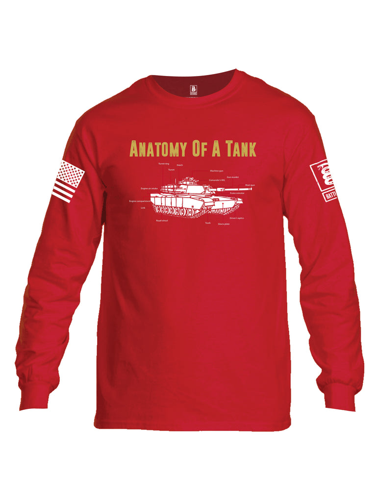 Battleraddle Anatomy Of A Tank White Sleeve Print Mens Cotton Long Sleeve Crew Neck T Shirt