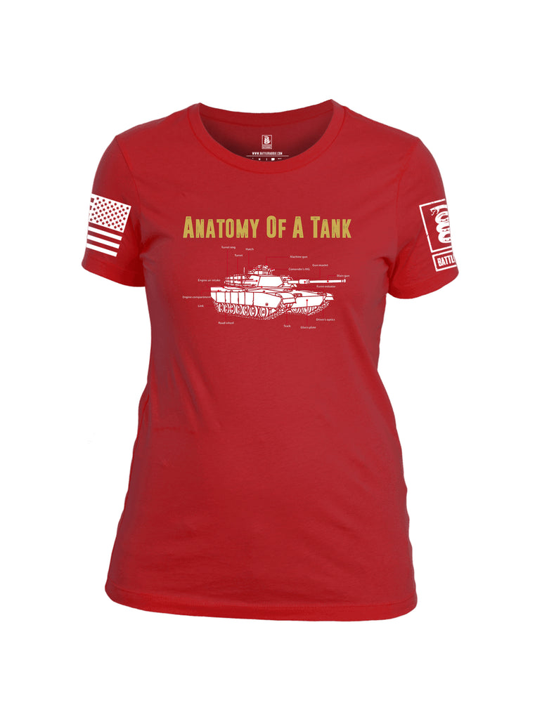 Battleraddle Anatomy Of A Tank White Sleeve Print Womens Cotton Crew Neck T Shirt
