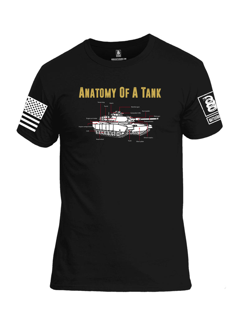 Battleraddle Anatomy Of A Tank White Sleeve Print Mens Cotton Crew Neck T Shirt