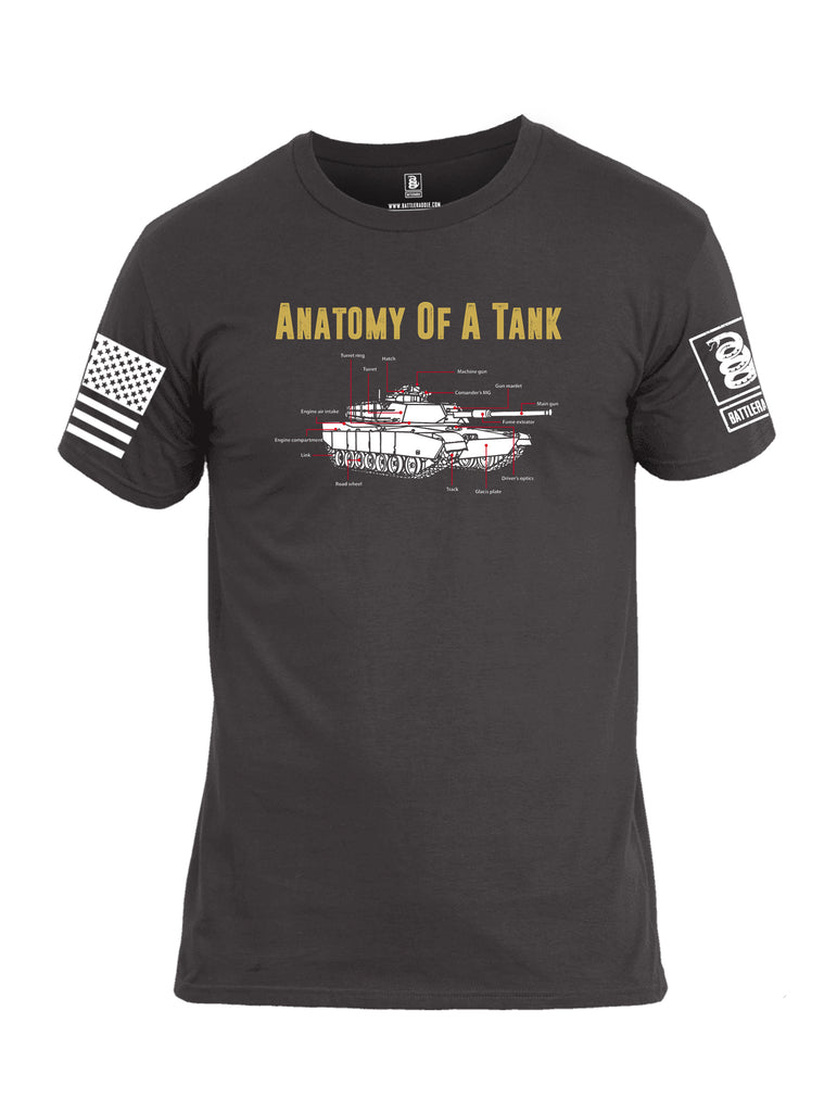 Battleraddle Anatomy Of A Tank White Sleeve Print Mens Cotton Crew Neck T Shirt