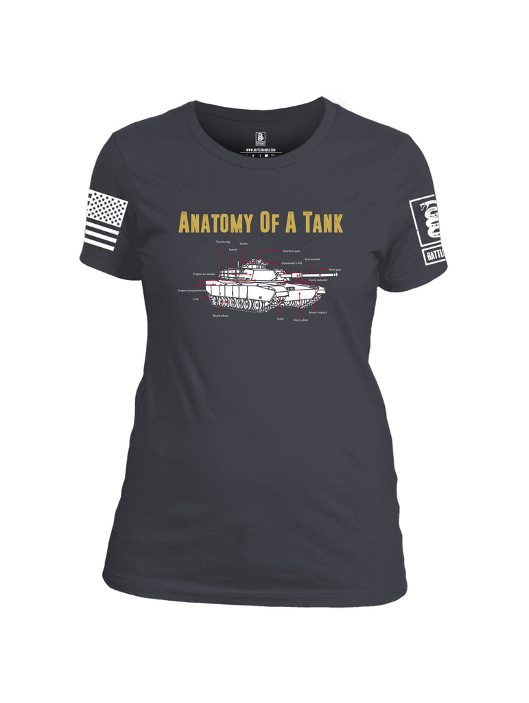 Battleraddle Anatomy Of A Tank White Sleeve Print Womens Cotton Crew Neck T Shirt