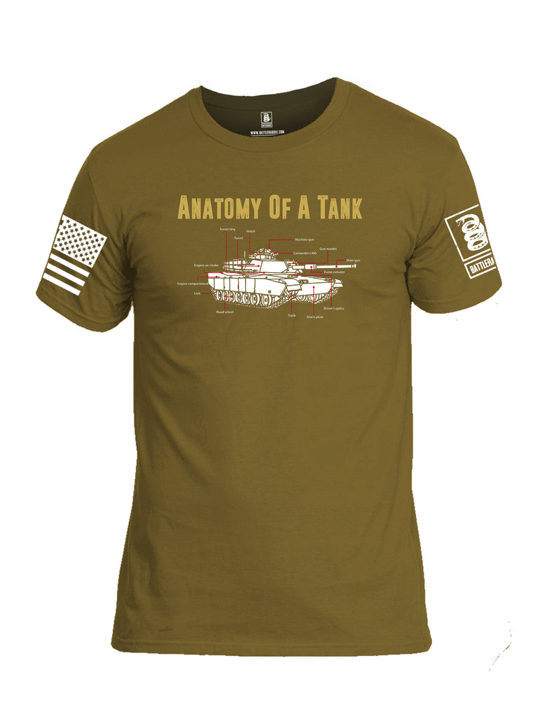 Battleraddle Anatomy Of A Tank White Sleeve Print Mens Cotton Crew Neck T Shirt
