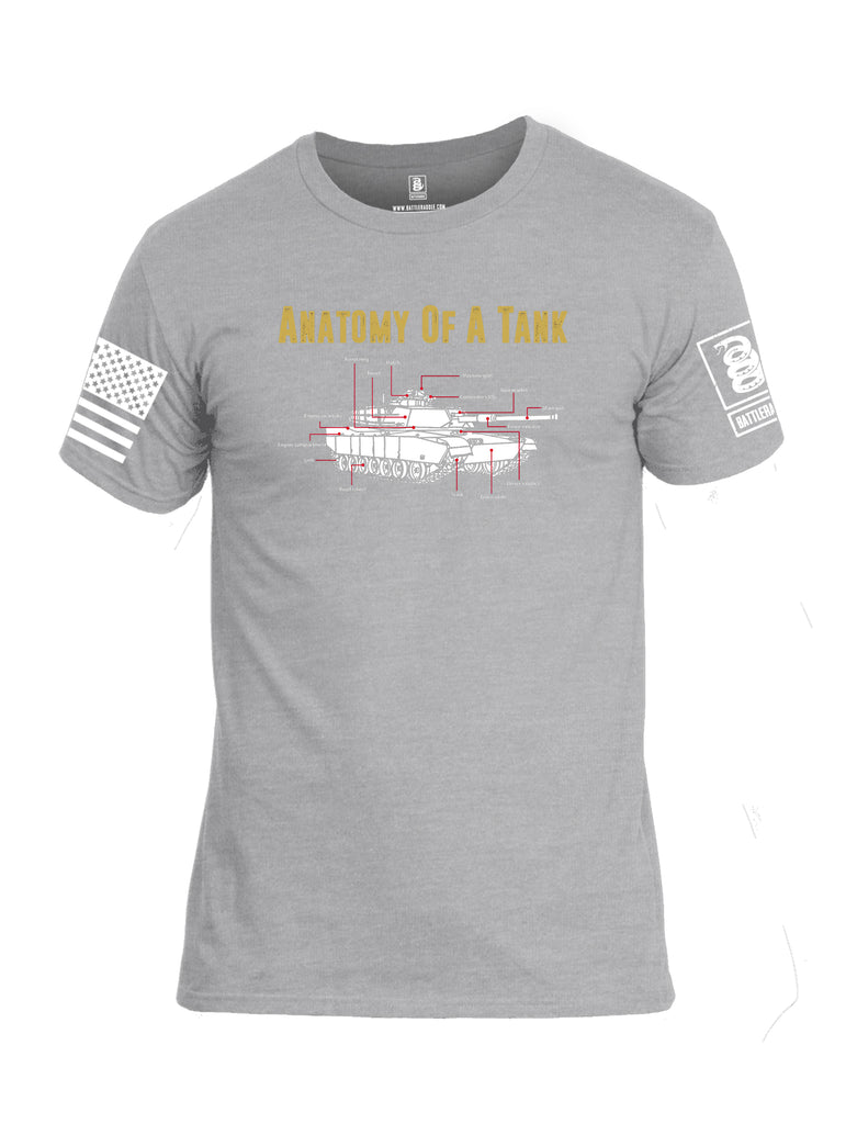 Battleraddle Anatomy Of A Tank White Sleeve Print Mens Cotton Crew Neck T Shirt