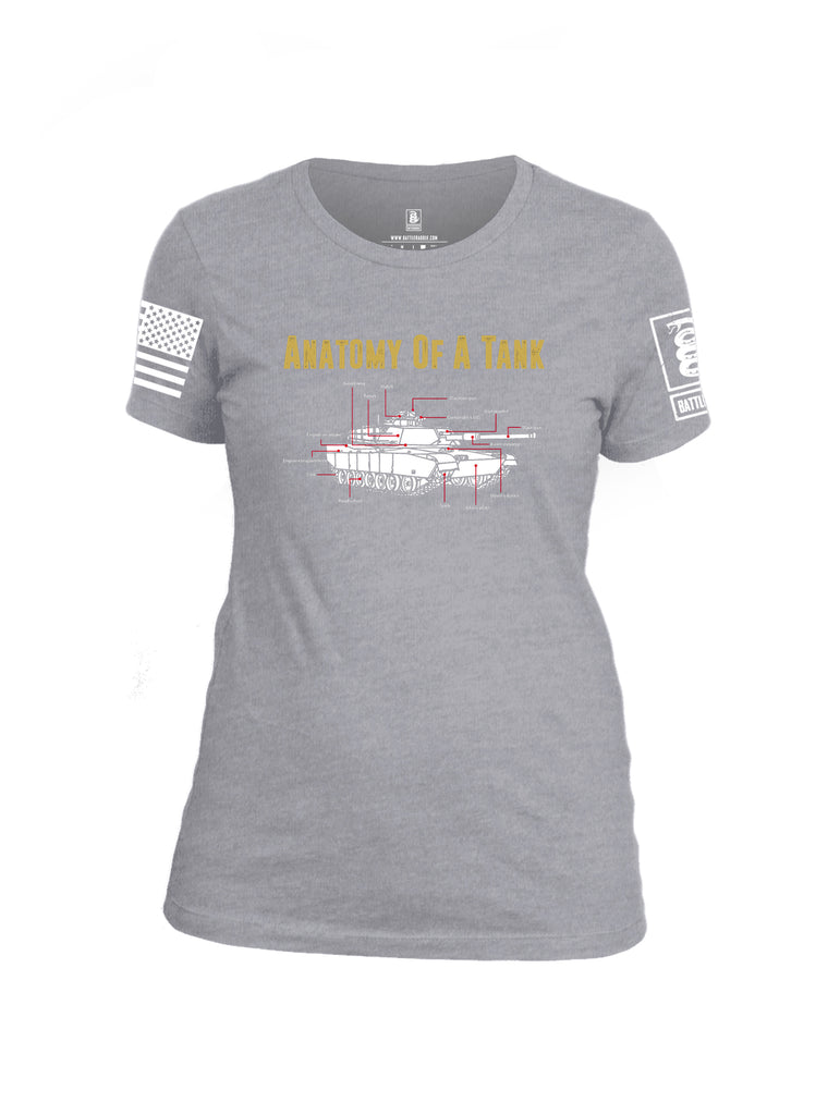Battleraddle Anatomy Of A Tank White Sleeve Print Womens Cotton Crew Neck T Shirt