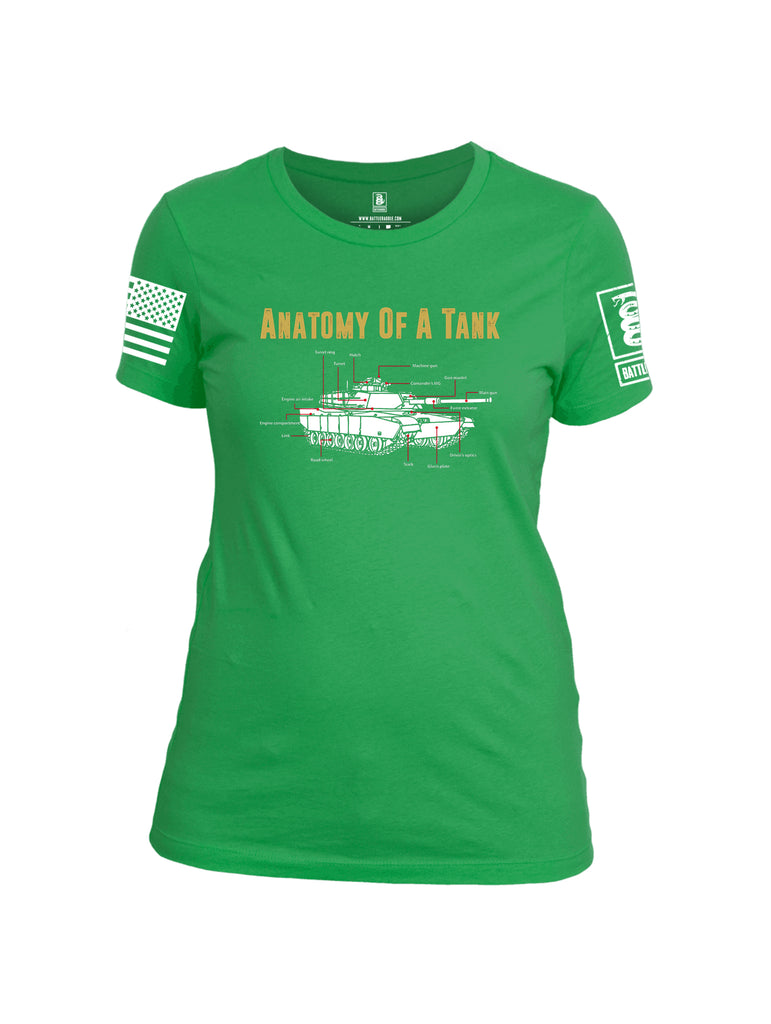 Battleraddle Anatomy Of A Tank White Sleeve Print Womens Cotton Crew Neck T Shirt