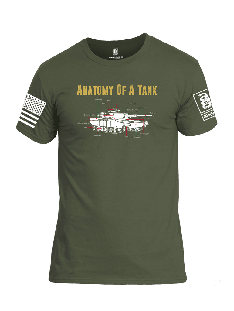 Battleraddle Anatomy Of A Tank White Sleeve Print Mens Cotton Crew Neck T Shirt
