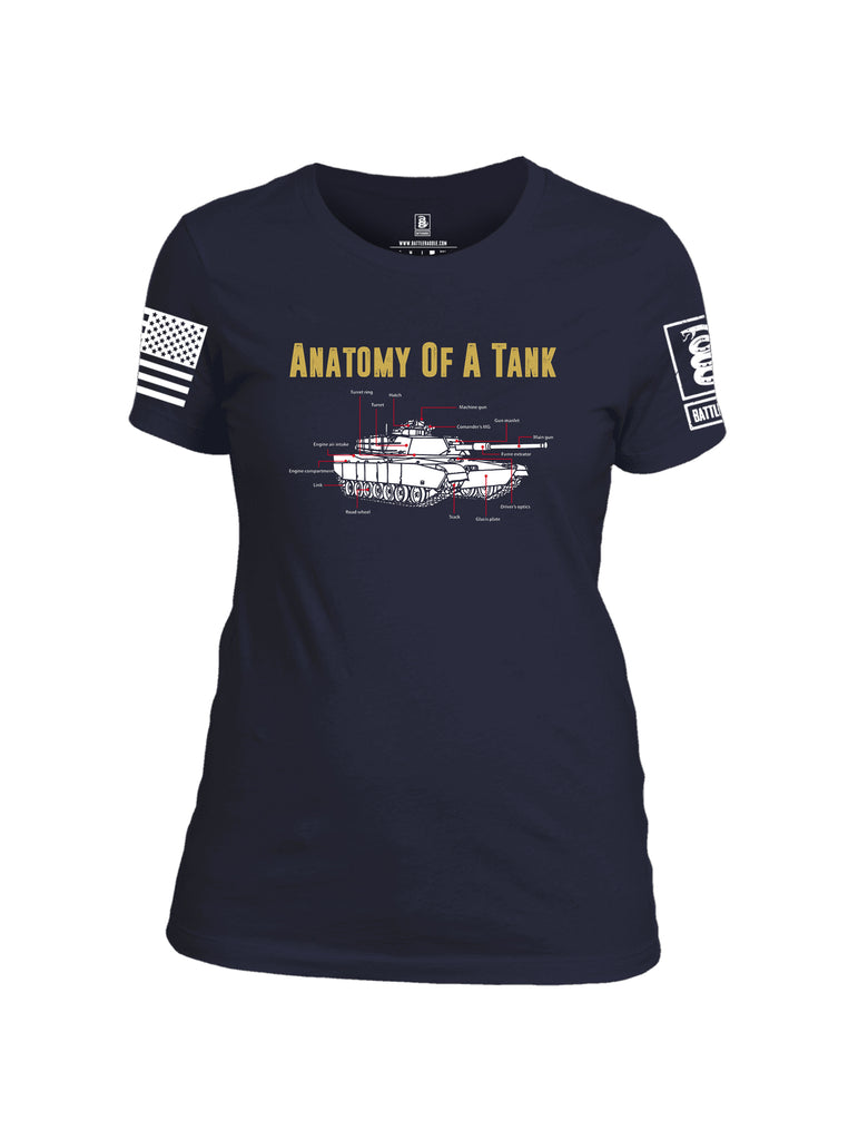 Battleraddle Anatomy Of A Tank White Sleeve Print Womens Cotton Crew Neck T Shirt