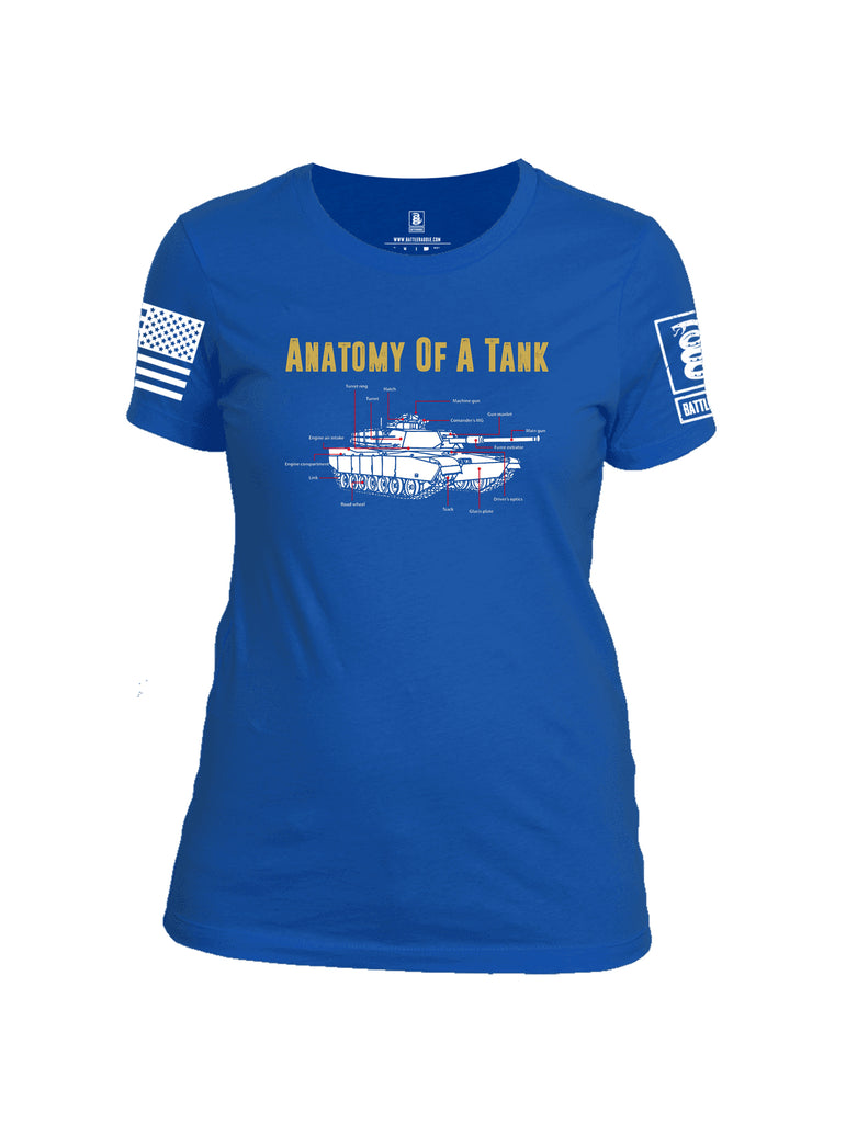 Battleraddle Anatomy Of A Tank White Sleeve Print Womens Cotton Crew Neck T Shirt