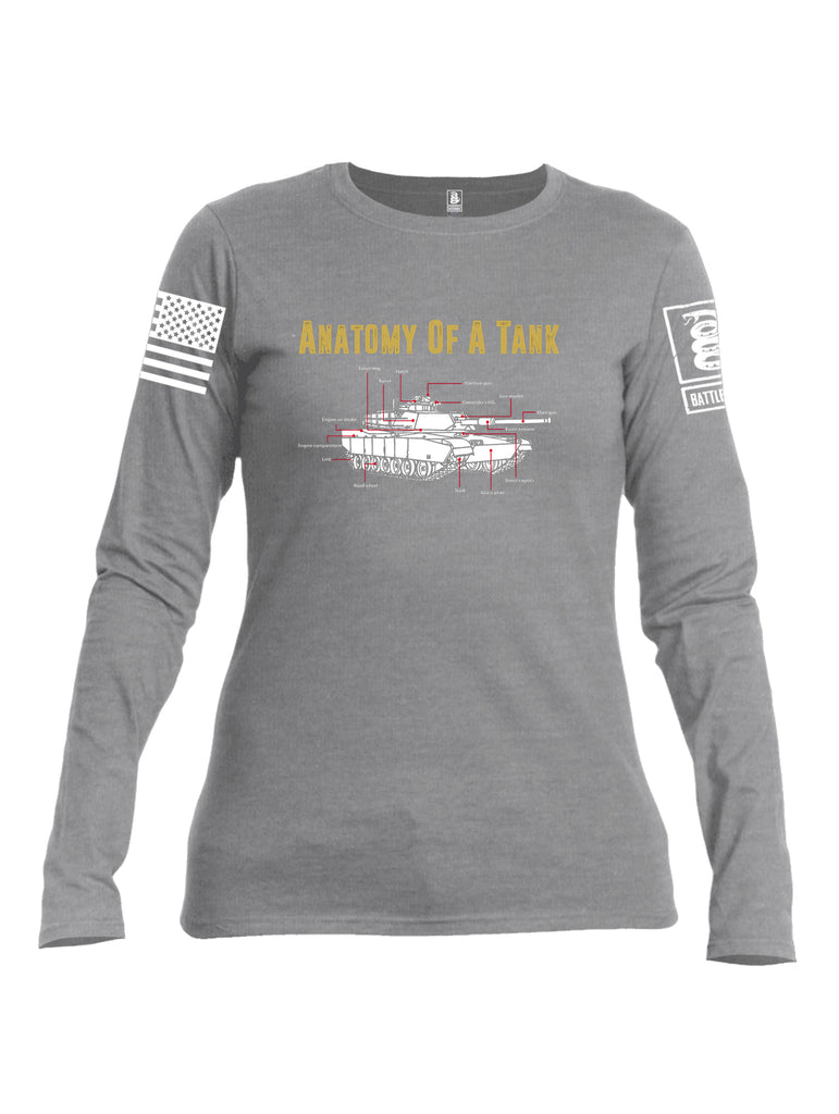 Battleraddle Anatomy Of A Tank White Sleeve Print Womens Cotton Long Sleeve Crew Neck T Shirt