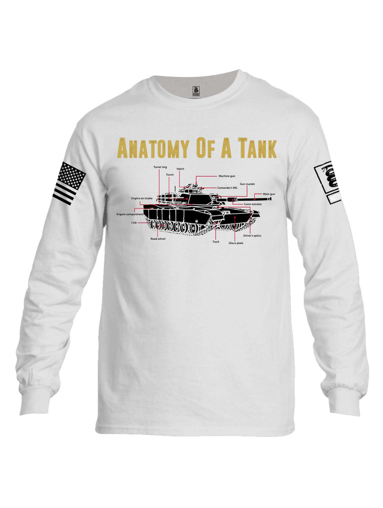 Battleraddle Anatomy Of A Tank White Sleeve Print Mens Cotton Long Sleeve Crew Neck T Shirt