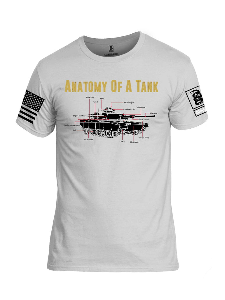 Battleraddle Anatomy Of A Tank White Sleeve Print Mens Cotton Crew Neck T Shirt