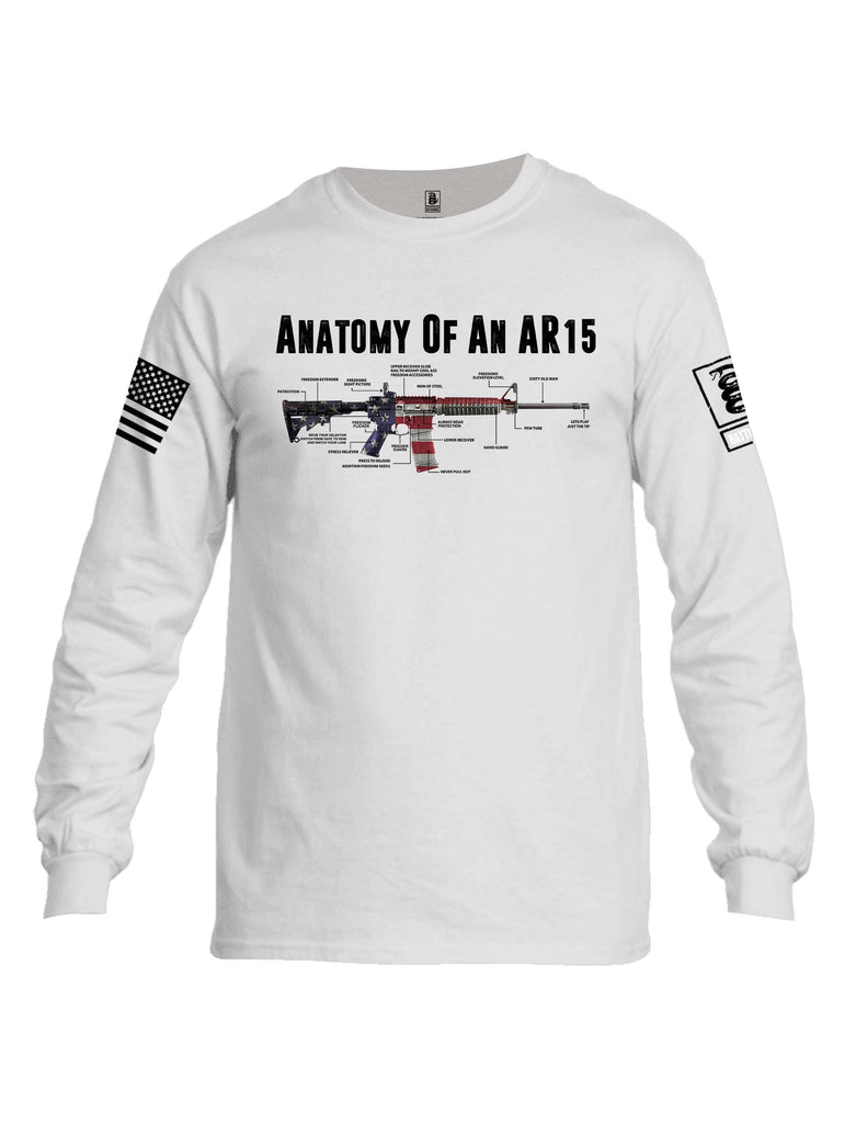 Battleraddle Anatomy Of An AR15 White Sleeve Print Mens Cotton Long Sleeve Crew Neck T Shirt