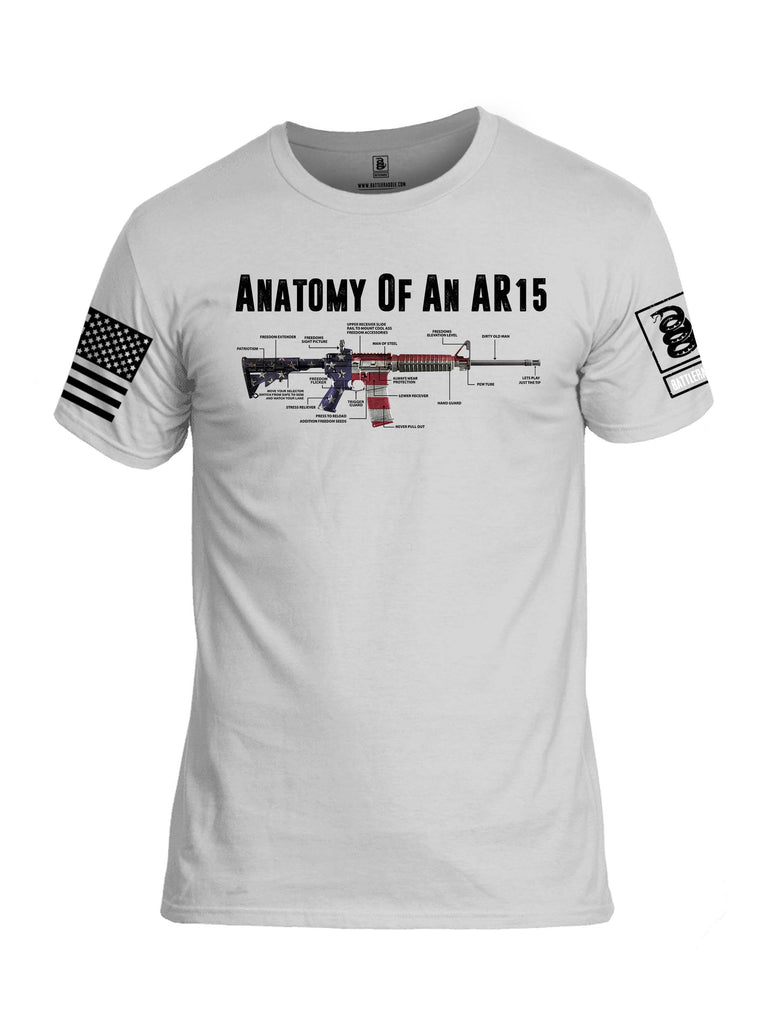 Battleraddle Anatomy Of An AR15 White Sleeve Print Mens Cotton Crew Neck T Shirt