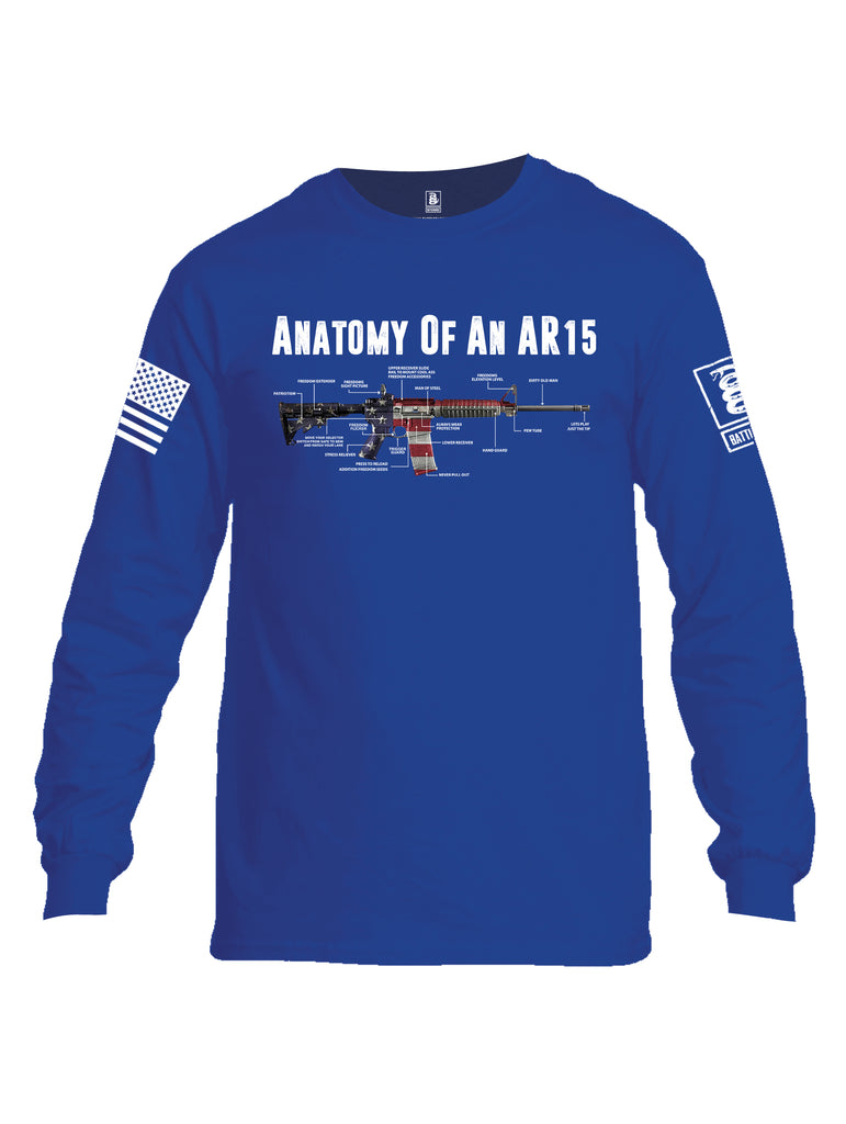 Battleraddle Anatomy Of An AR15 White Sleeve Print Mens Cotton Long Sleeve Crew Neck T Shirt