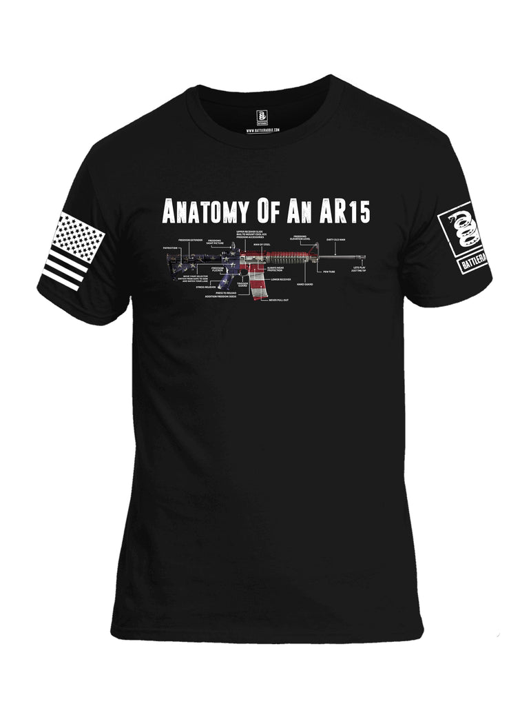 Battleraddle Anatomy Of An AR15 White Sleeve Print Mens Cotton Crew Neck T Shirt