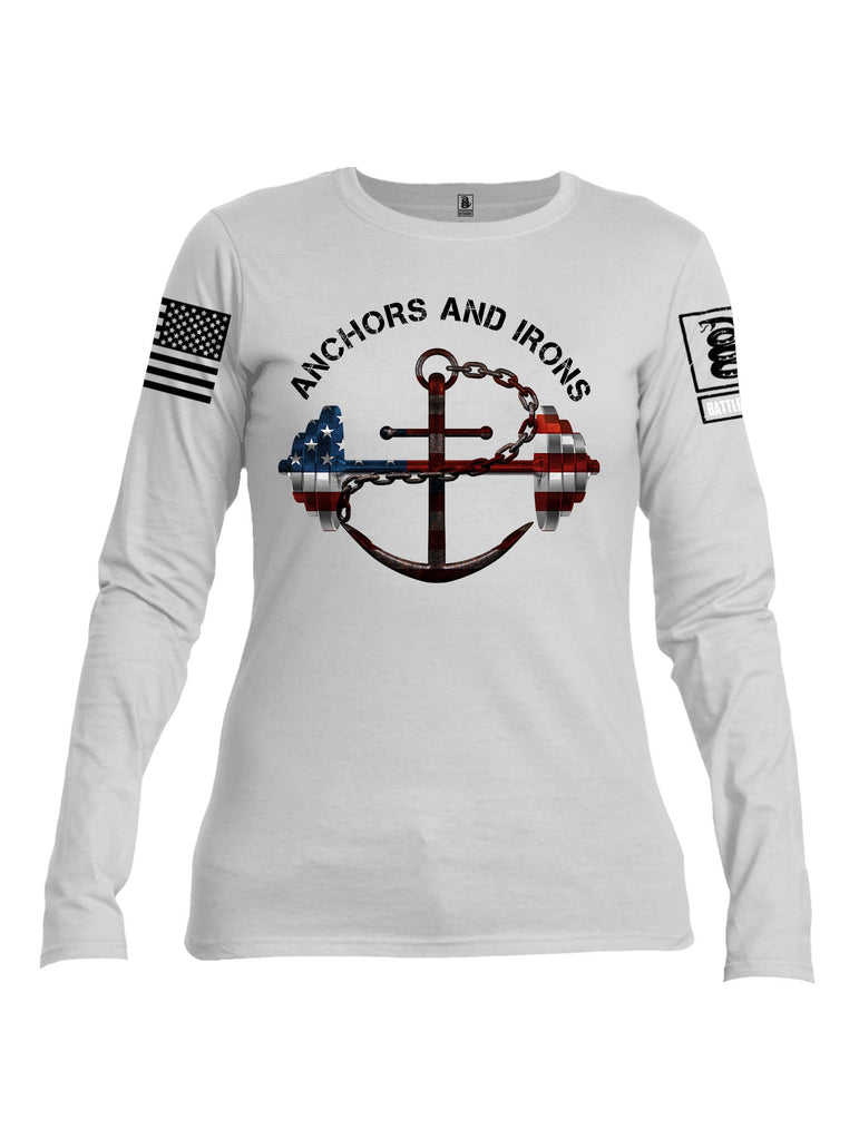 Battleraddle Anchors and Irons White Sleeve Print Womens Cotton Long Sleeve Crew Neck T Shirt