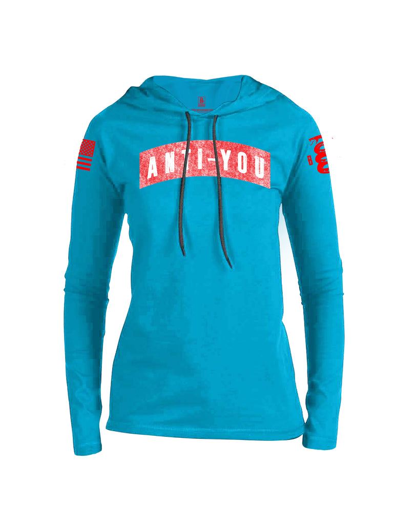 Battleraddle Anti-You Red Sleeve Print Womens Thin Cotton Lightweight Hoodie - Battleraddle® LLC