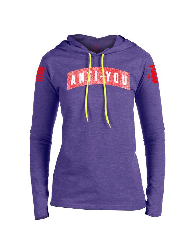Battleraddle Anti-You Red Sleeve Print Womens Thin Cotton Lightweight Hoodie - Battleraddle® LLC