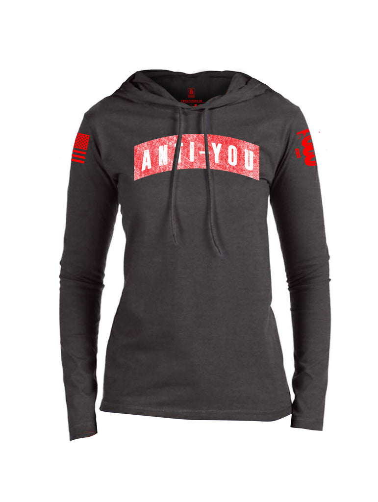 Battleraddle Anti-You Red Sleeve Print Womens Thin Cotton Lightweight Hoodie - Battleraddle® LLC