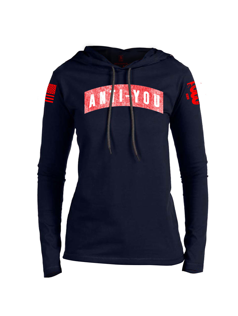Battleraddle Anti-You Red Sleeve Print Womens Thin Cotton Lightweight Hoodie - Battleraddle® LLC