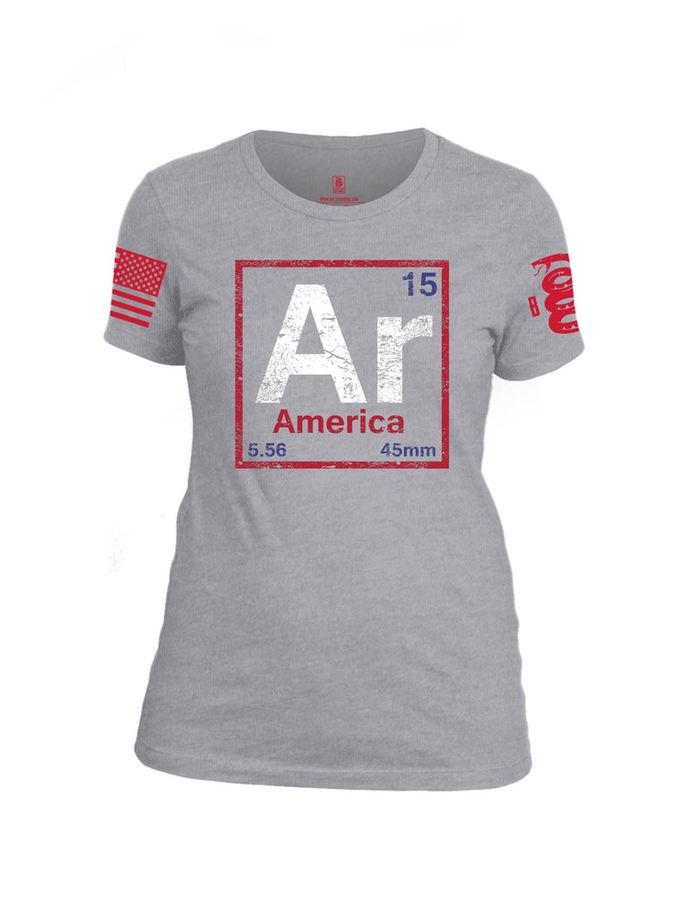 Battleraddle Periodic Table Of Elements Ar 15 5.56 45mm America Red Sleeve Print Womens Cotton Crew Neck T Shirt