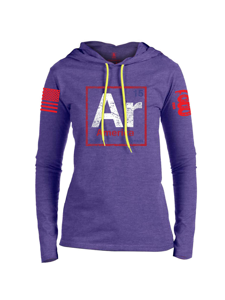 Battleraddle Periodic Table Of Elements Ar 15 5.56 45mm America Red Sleeve Print Womens Cotton Thin Lightweight Hoodie