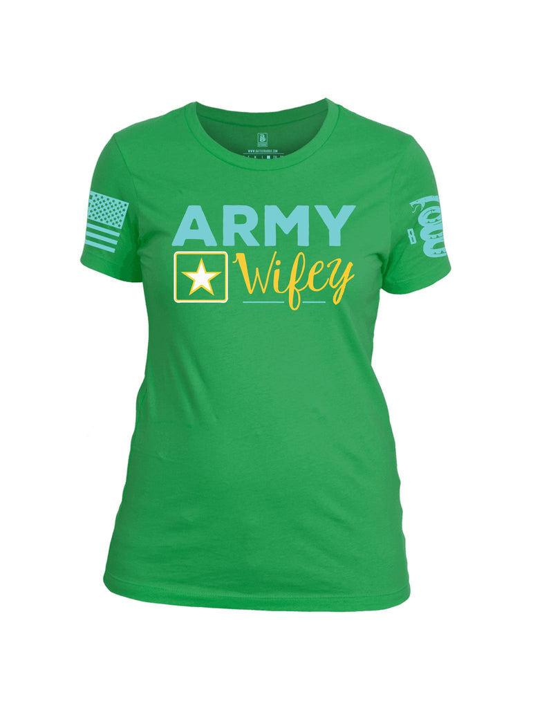 Battleraddle Army Wifey Blue Sleeve Print Womens Cotton Crew Neck T Shirt - Battleraddle® LLC