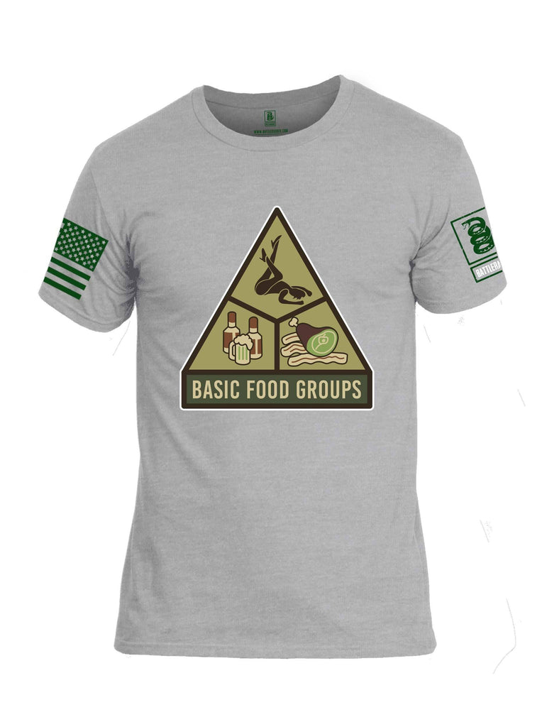 Battleraddle Basic Food Groups Green Sleeve Print Mens Cotton Crew Neck T Shirt shirt|custom|veterans|Apparel-Mens T Shirt-cotton