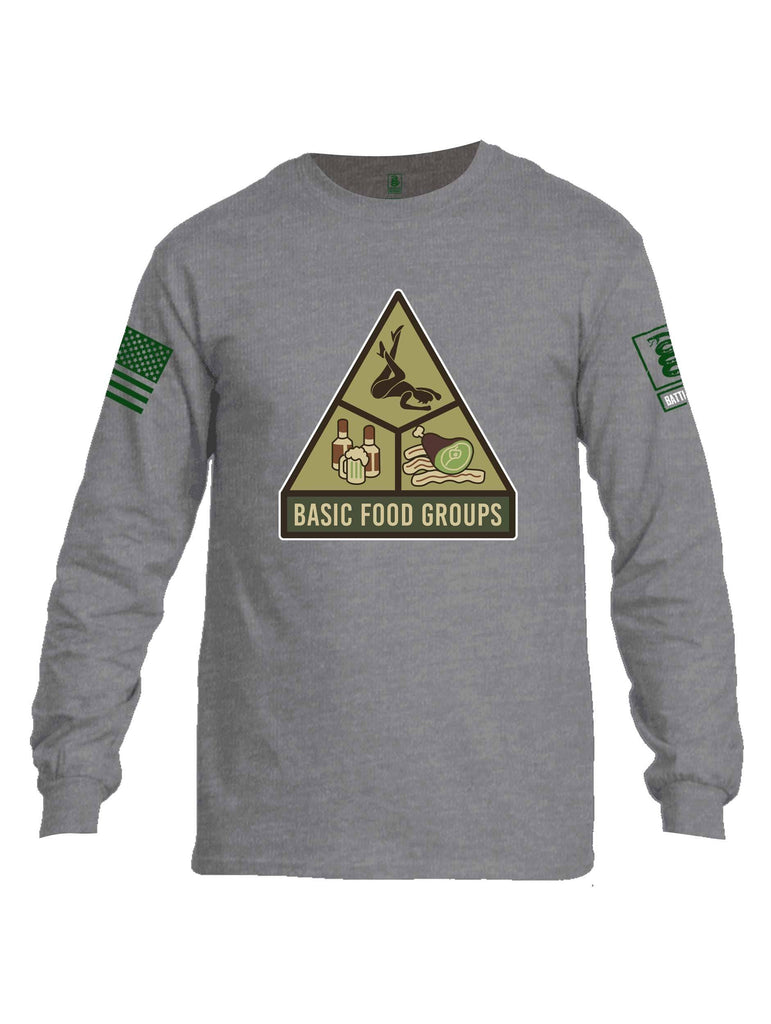 Battleraddle Basic Food Groups Green Sleeve Print Mens Cotton Long Sleeve Crew Neck T Shirt shirt|custom|veterans|Men-Long Sleeves Crewneck Shirt