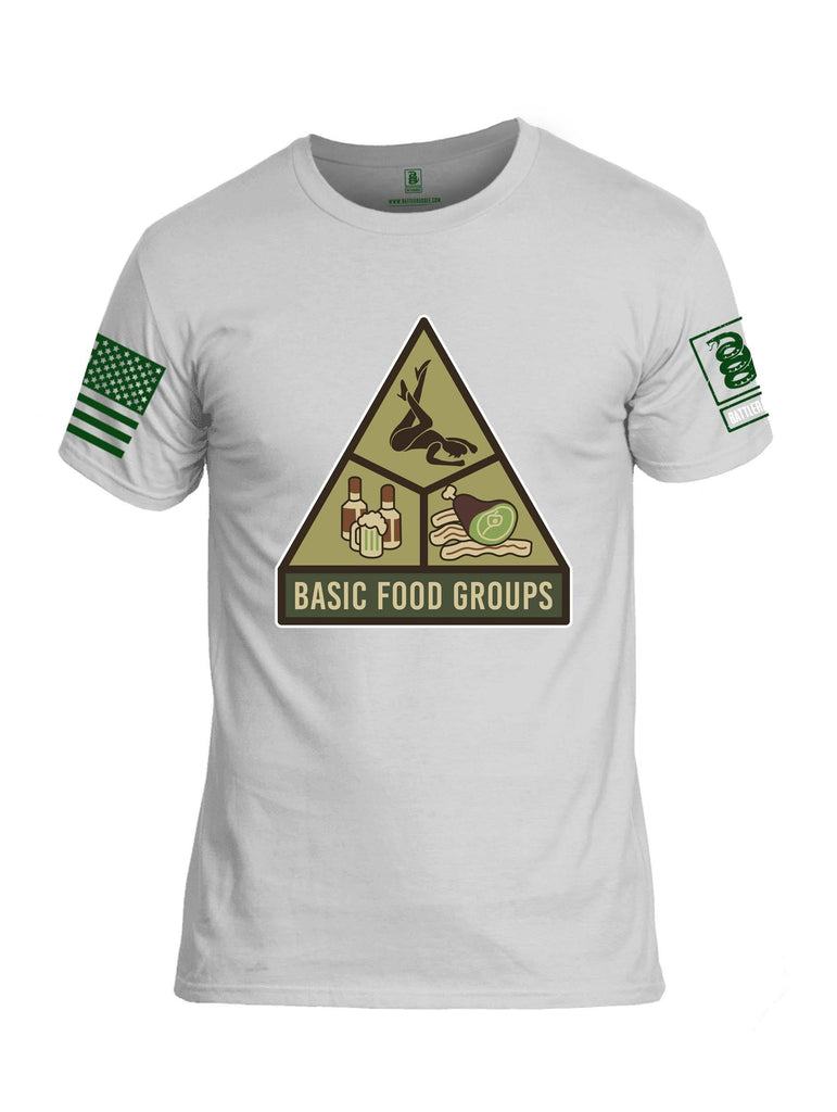 Battleraddle Basic Food Groups Green Sleeve Print Mens Cotton Crew Neck T Shirt shirt|custom|veterans|Apparel-Mens T Shirt-cotton