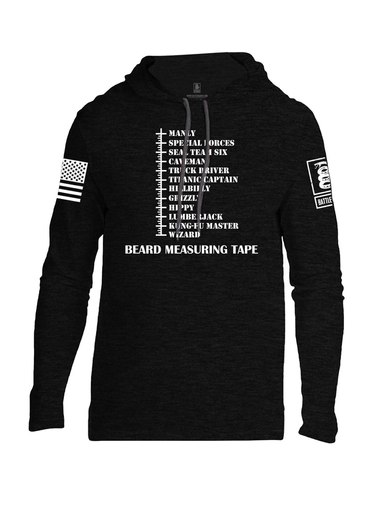 Battleraddle Beard Measuring Tape White Sleeve Print Mens Thin Cotton Lightweight Hoodie - Battleraddle® LLC