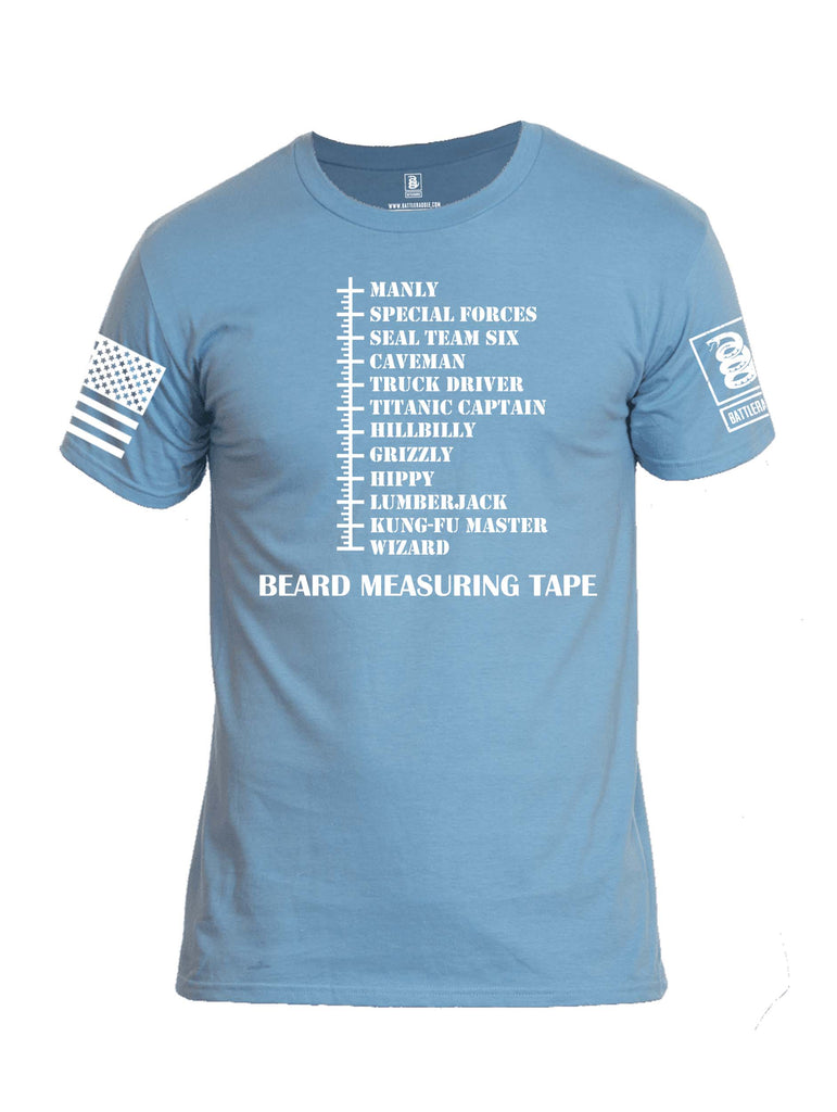 Battleraddle Beard Measuring Tape White Sleeve Print Mens Cotton Crew Neck T Shirt - Battleraddle® LLC