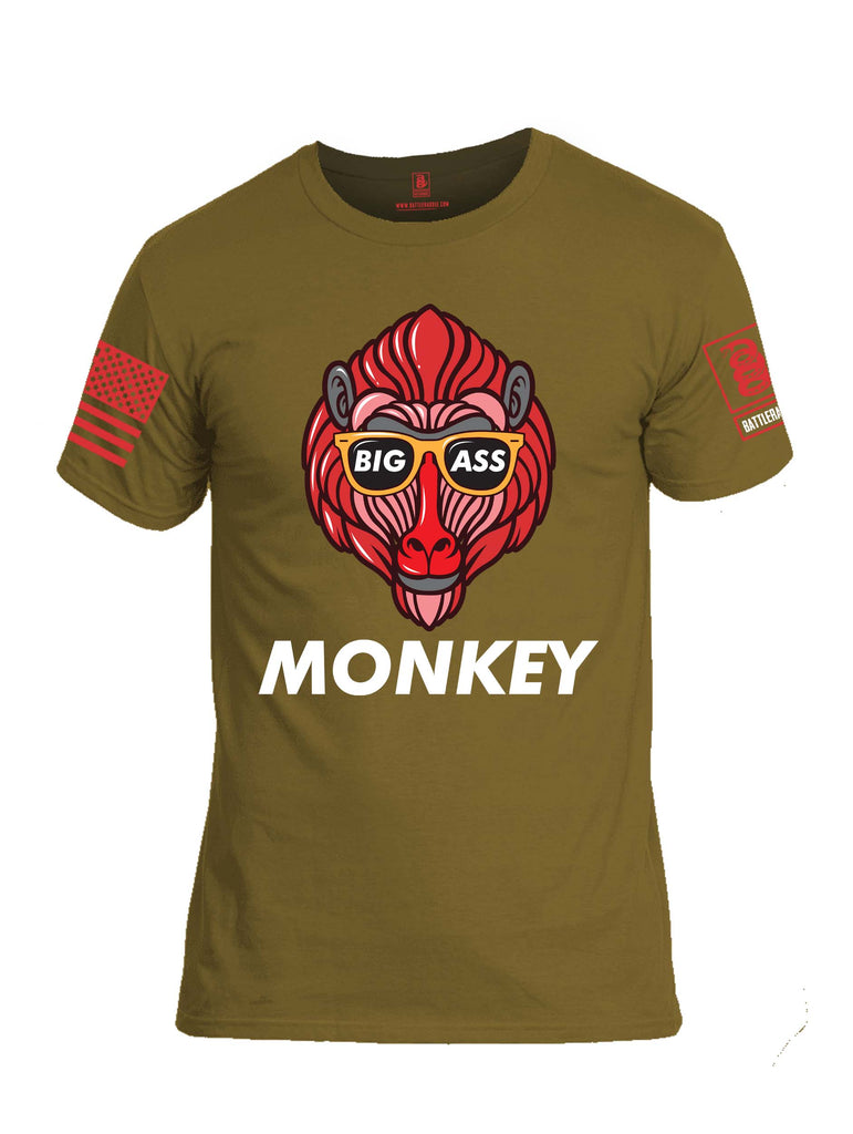 Battleraddle Big Ass Monkey Red Sleeve Print Mens Cotton Crew Neck T Shirt