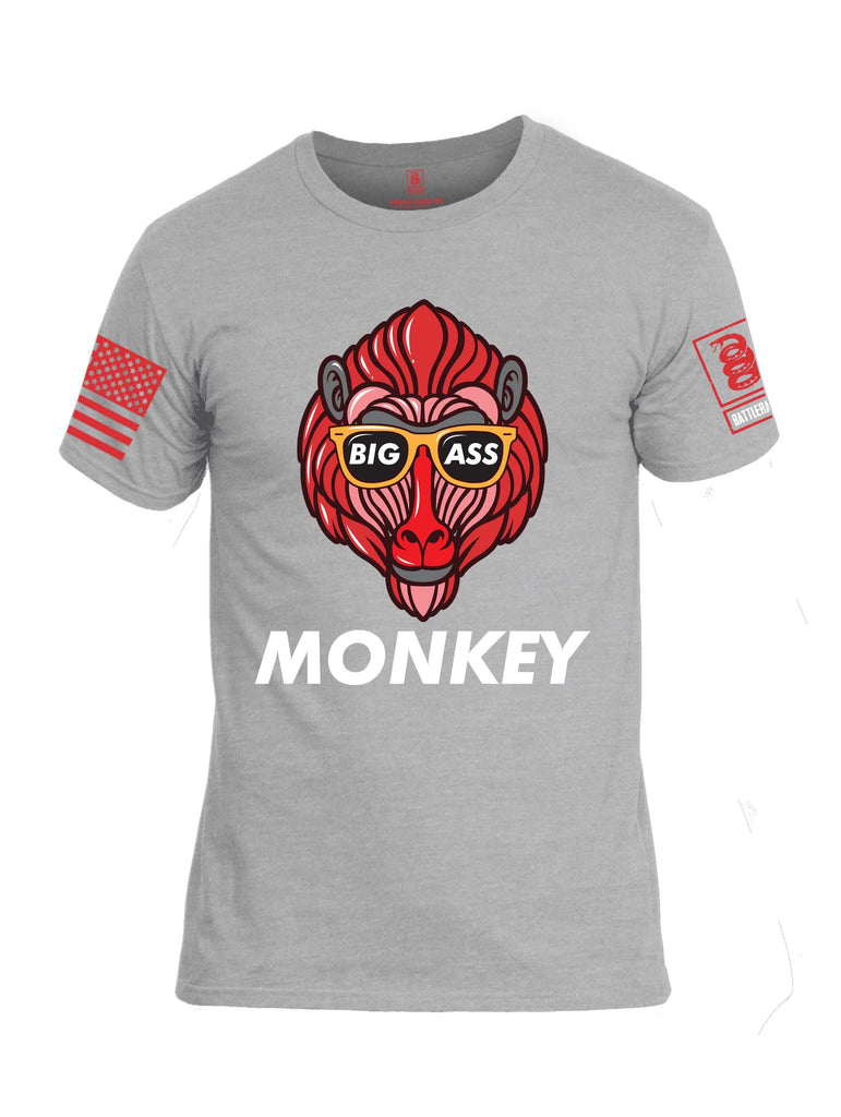 Battleraddle Big Ass Monkey Red Sleeve Print Mens Cotton Crew Neck T Shirt