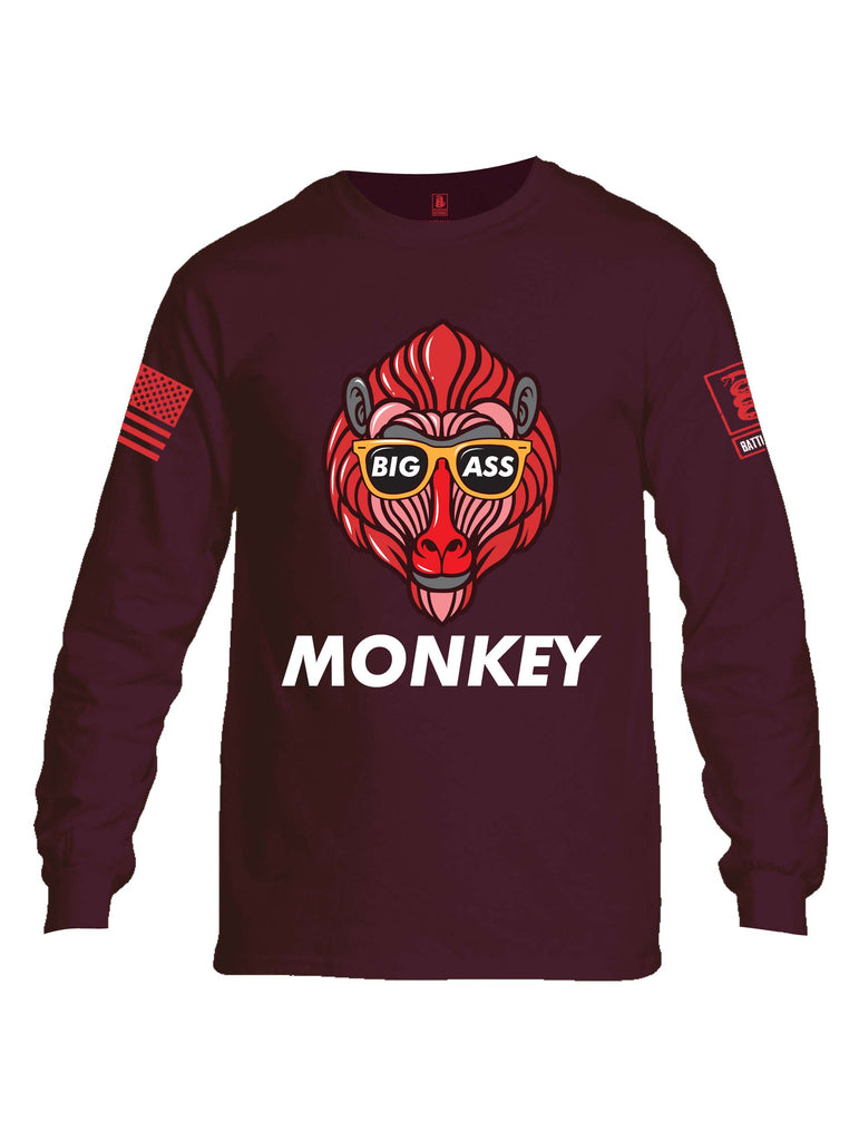 Battleraddle Big Ass Monkey Red Sleeve Print Mens Cotton Long Sleeve Crew Neck T Shirt