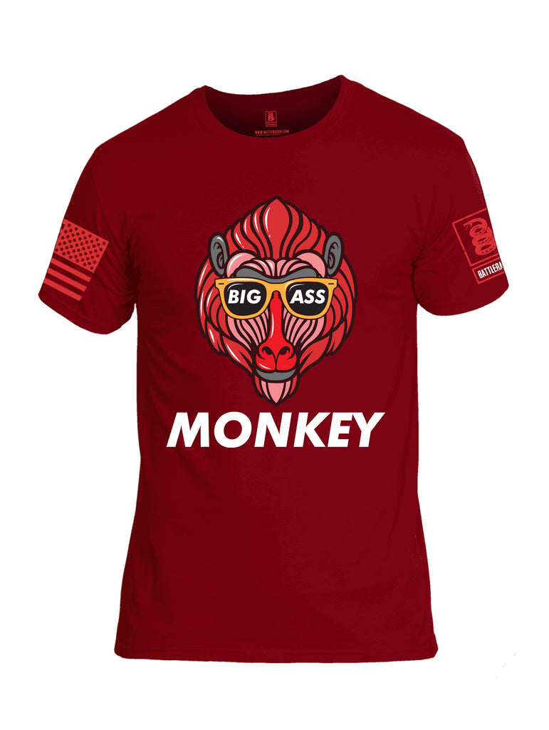 Battleraddle Big Ass Monkey Red Sleeve Print Mens Cotton Crew Neck T Shirt