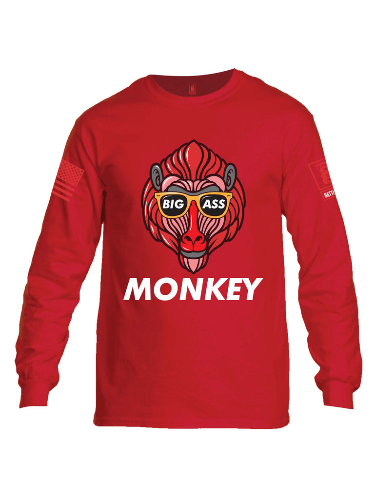Battleraddle Big Ass Monkey Red Sleeve Print Mens Cotton Long Sleeve Crew Neck T Shirt