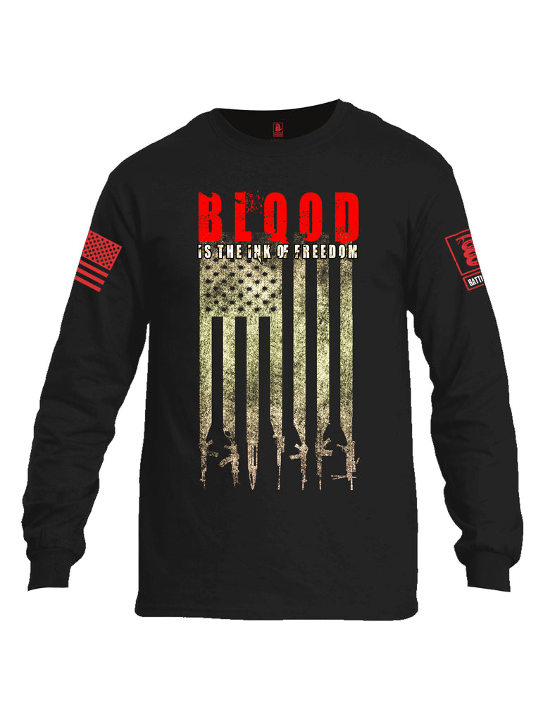 Battleraddle Blood Is The Ink Of Freedom Red Sleeve Print Mens Cotton Long Sleeve Crew Neck T Shirt